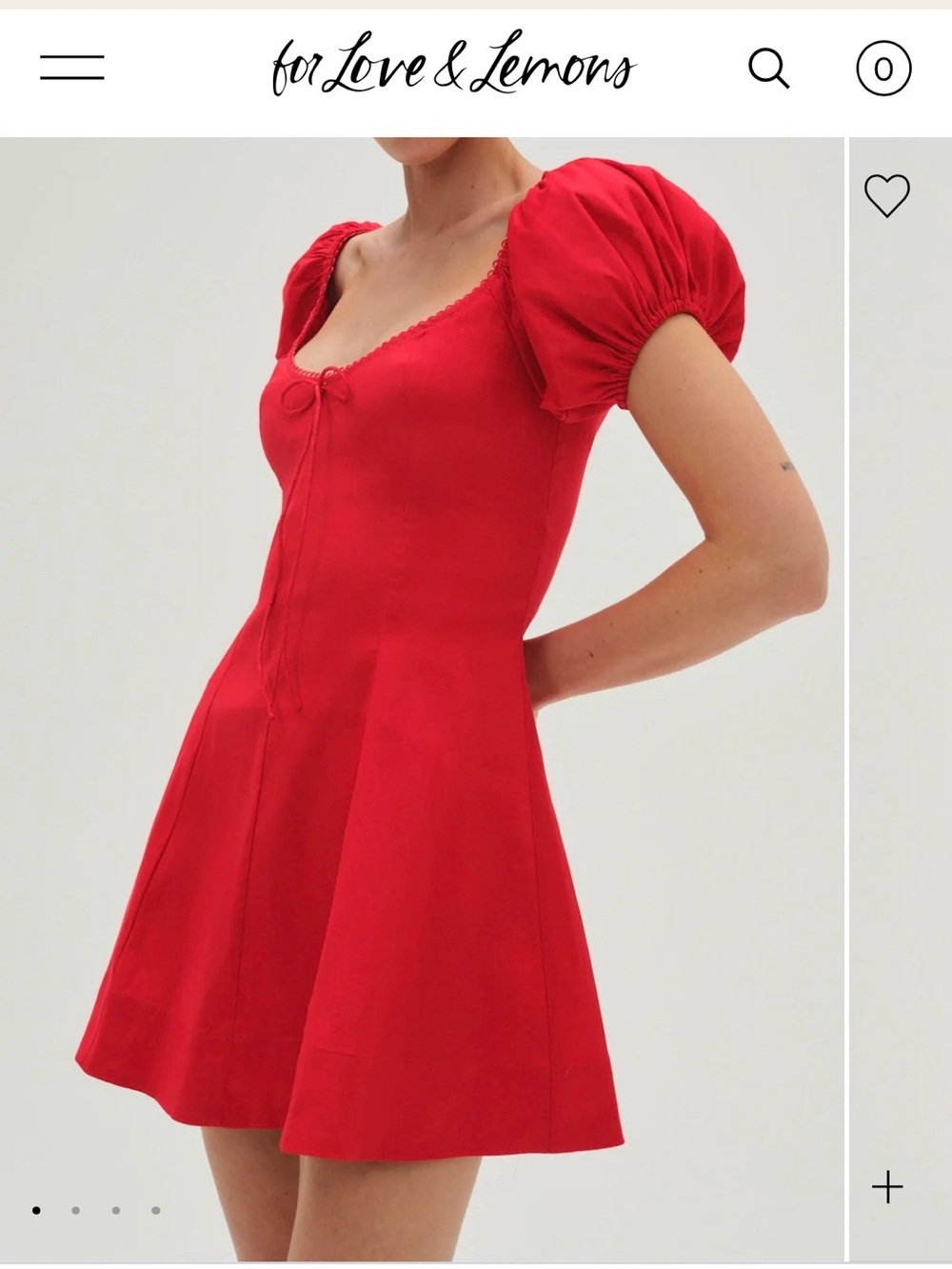For Love And Lemons Red Puff-Sleeve Chemise Zuri dress